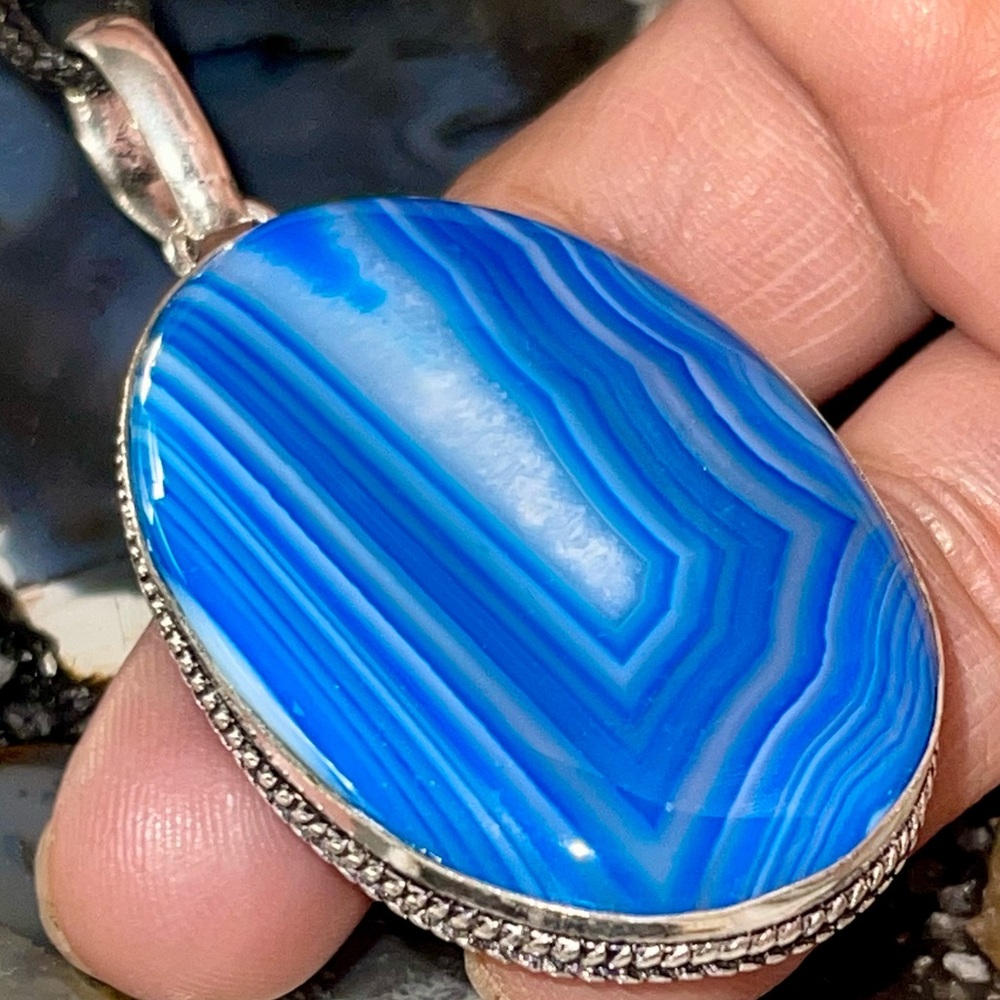 Beautiful Veining Botswana Agate Pendant 2 1/4”